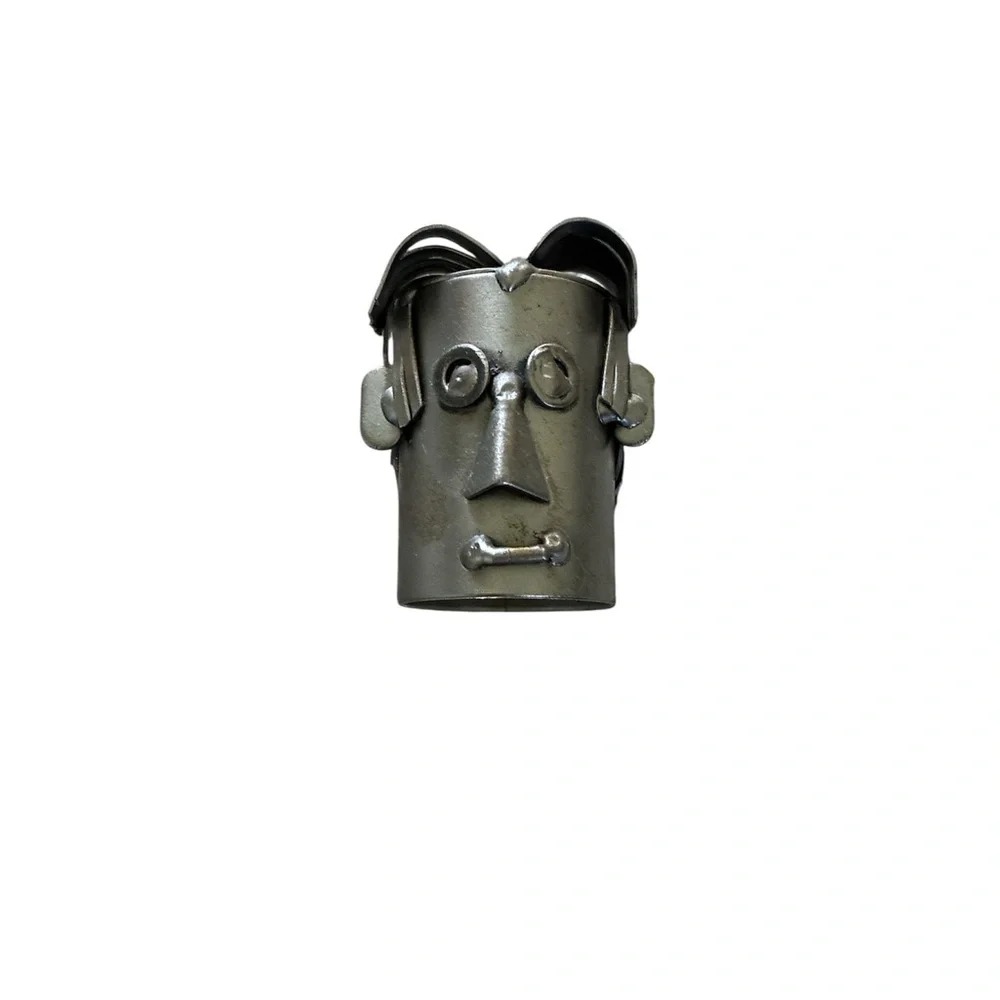 Businessman Wine Bottle Holder Metal Sculpture Laptop Technology Industrial ‘90s